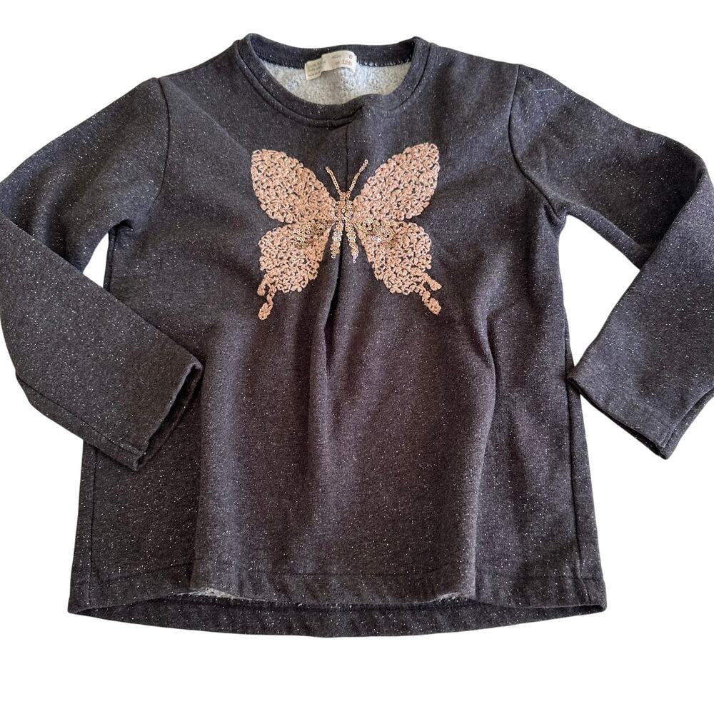Zara Gray Butterfly Sequin Embroidered Sweatshirt - Size 8